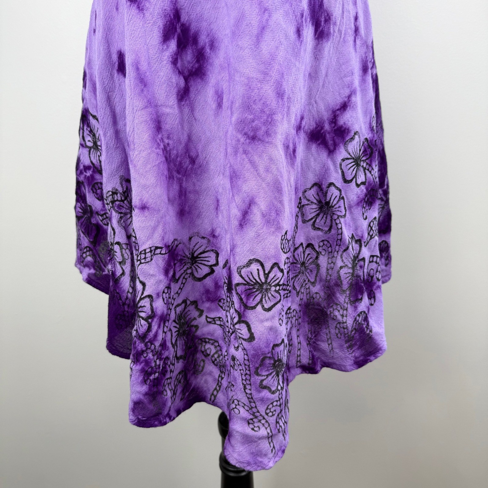 Boutique Purple Tie Dye Floral Print Handkerchief Hem Viscose Boho Hippie Dress