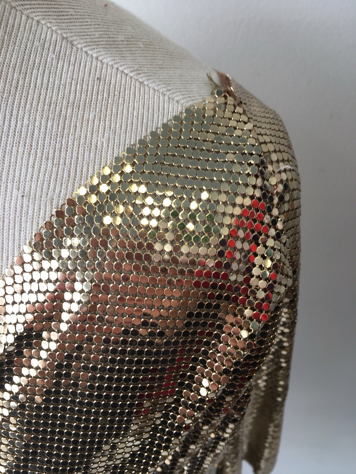 Vtg Whiting Davis Liquid Gold Metal Mesh Chain Mail Draped Front Top 70s Disco M