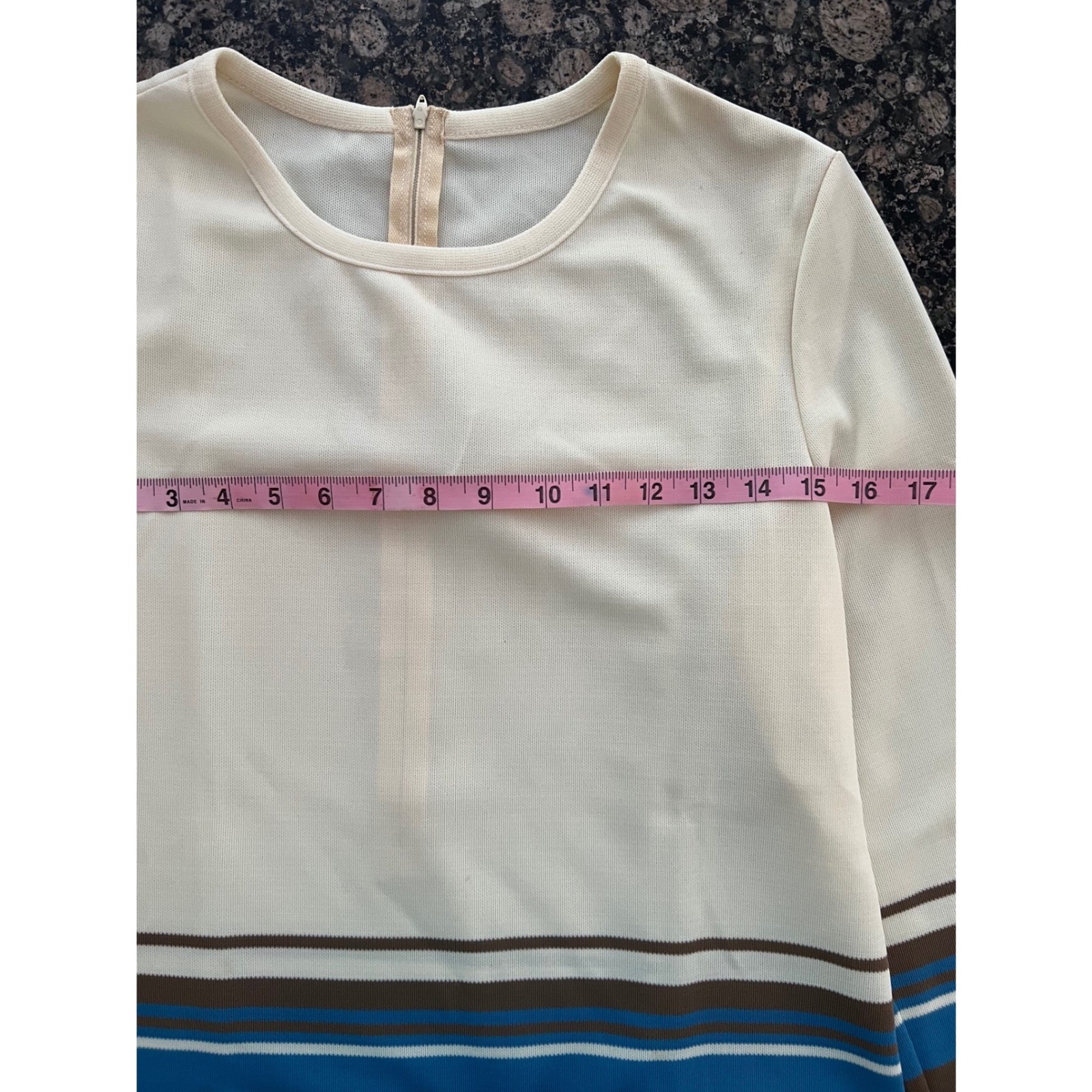 Vintage Bodin Knits 70s Striped Double Knit Top Cream Brown Blue Mod NWT 8406 14