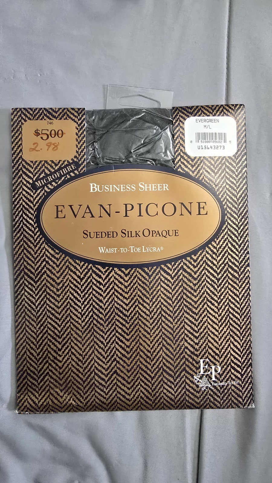 NWT 90s Evan Picone Business Sheer Sueded Silk Opaque Pantyhose Evergreen M/L