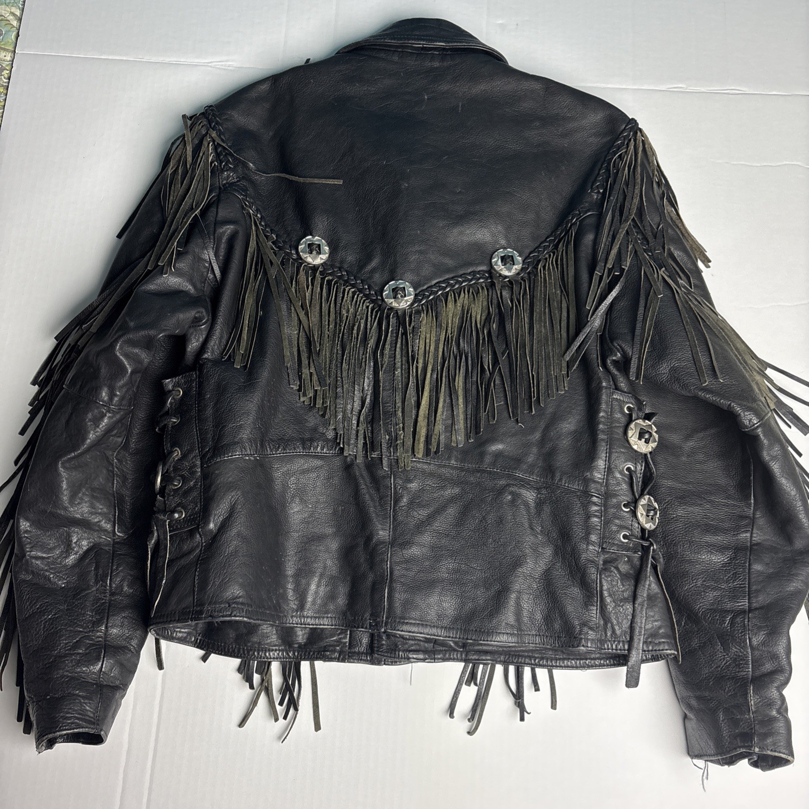 Vintage MOB Women Size 42 Jacket Genuine Leather Fringe Biker Motorcycle