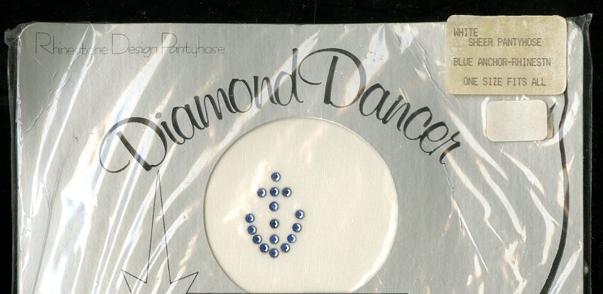 Vintage Diamond Dancer Sheer to Waist Pantyhose Blue Anchor on White One Size