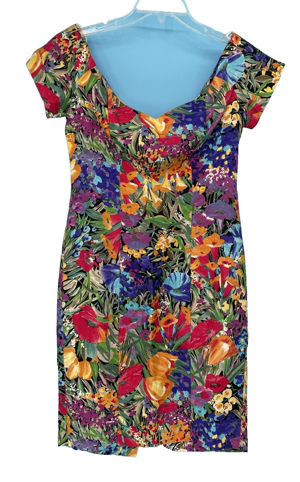 VTG Off Shoulder 90s Floral Wiggle Sheath Pencil New Wave Dress Skirt small