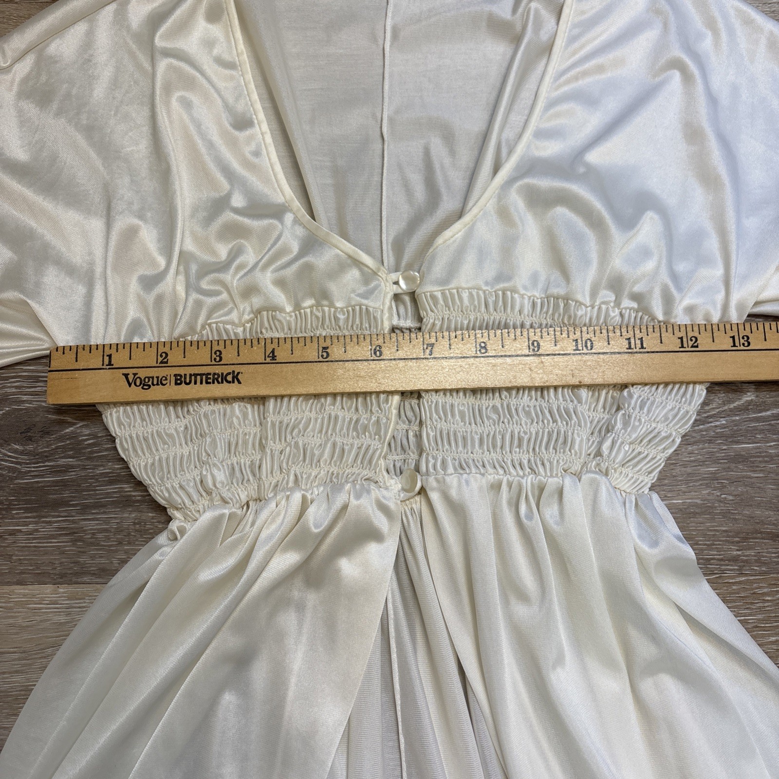 1960s Bridal Nightgown Peignoir Ivory Lace Smocked Sz Small Mistee Nylon USA