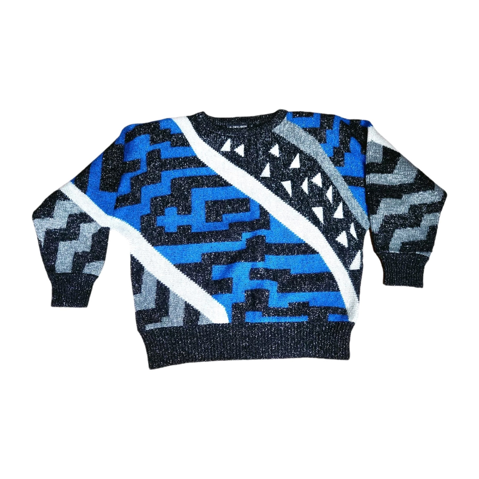 Vintage I.B. Diffusion Sweater POP Art Geometric Disco Wool Blue Metal 80s 90s M
