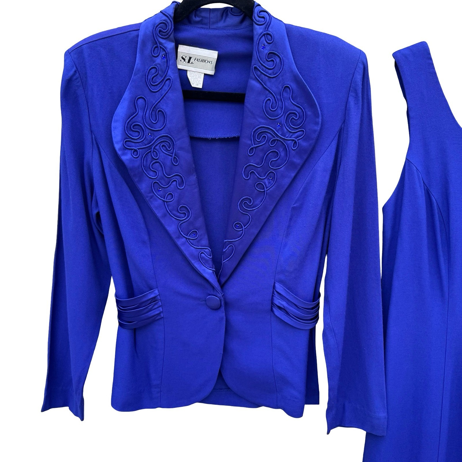 SL Fashions Vintage Royal Blue Dress and Blazer Set Size 10 Soutache Beaded USA