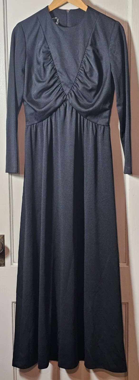 VTG WhimsyGoth 70’s Jerrie Lurie Maxi Dress Women 14 Black L/S Witchcore Pleated