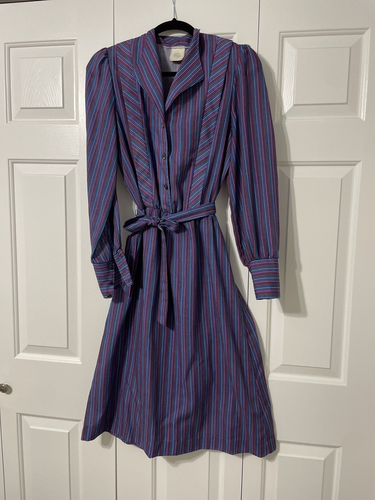 Vintage Secretary Dress Purple Multicolor Strips Size 11/12