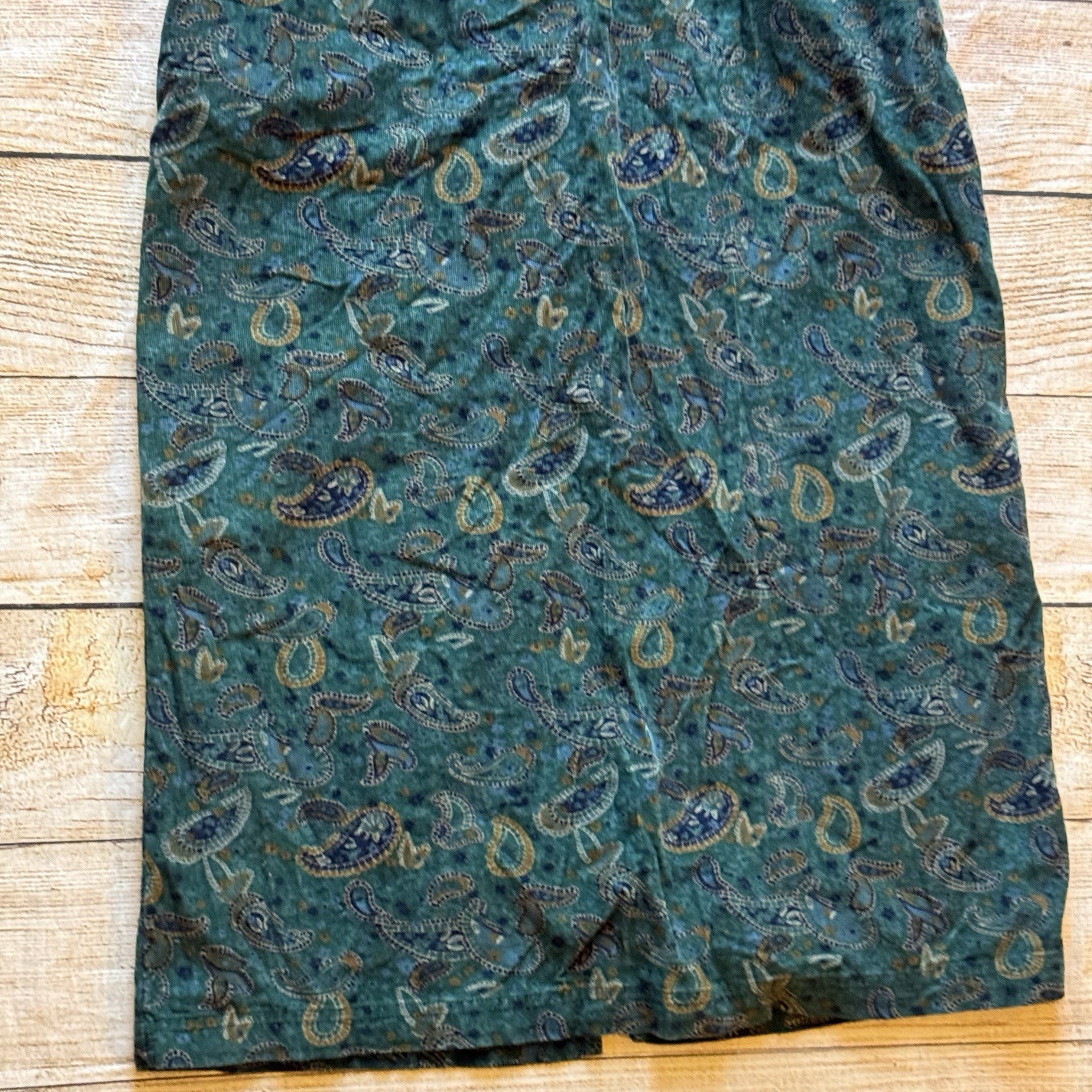 Vintage Bobbie Brooks teal blue paisley print corduroy maxi dress sz M 8/10