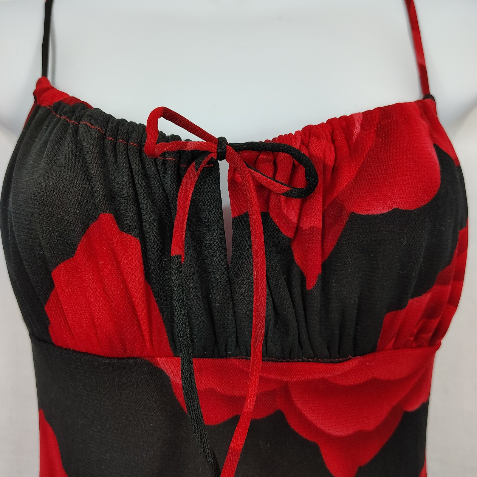 Vtg La Belle Slip Dress Mini Sz Small Y2K Babydoll Strappy Pinup USA Dark Floral