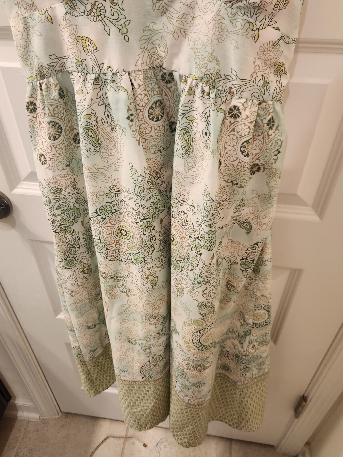 Alyn Paige Size S Maxi Dress Cross Back Floral Green VTG V Neck #Z574