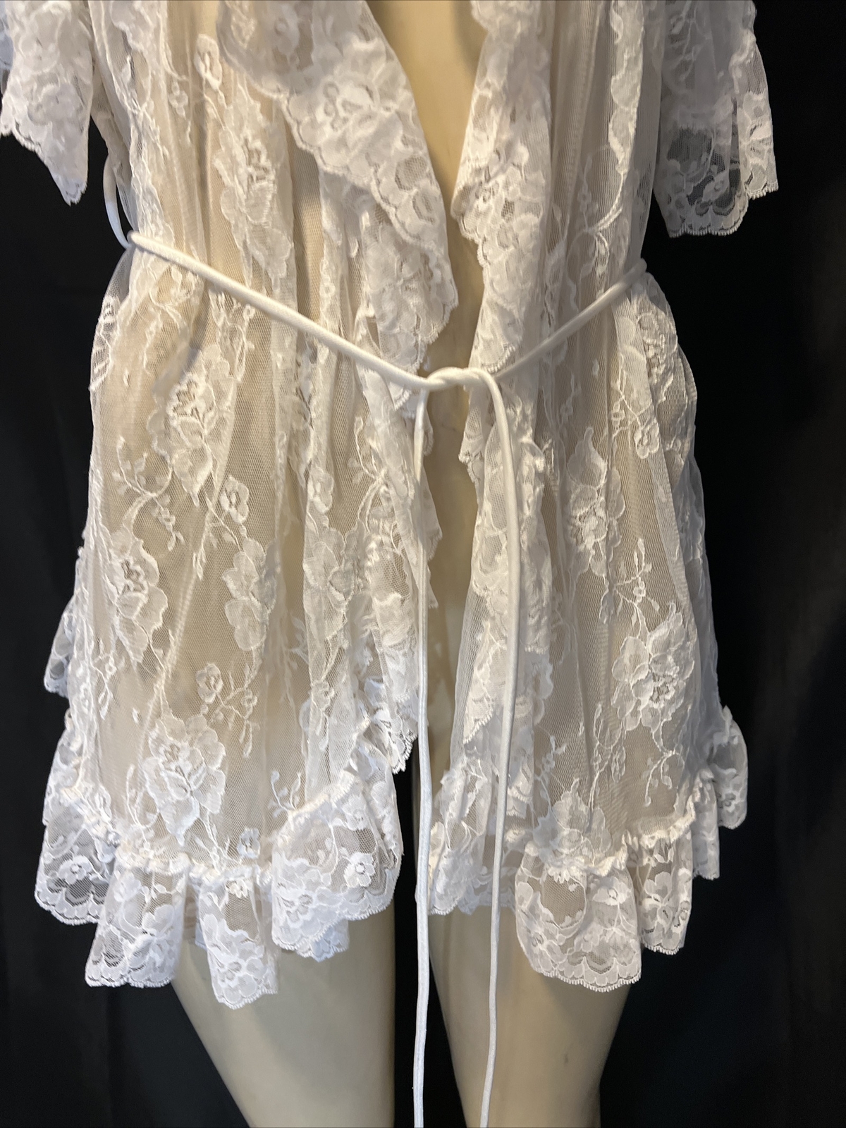 VTG Shirley Of Hollywood Short Bridal Ruffle Trim Lace Sheer Nylon One Sz cp2