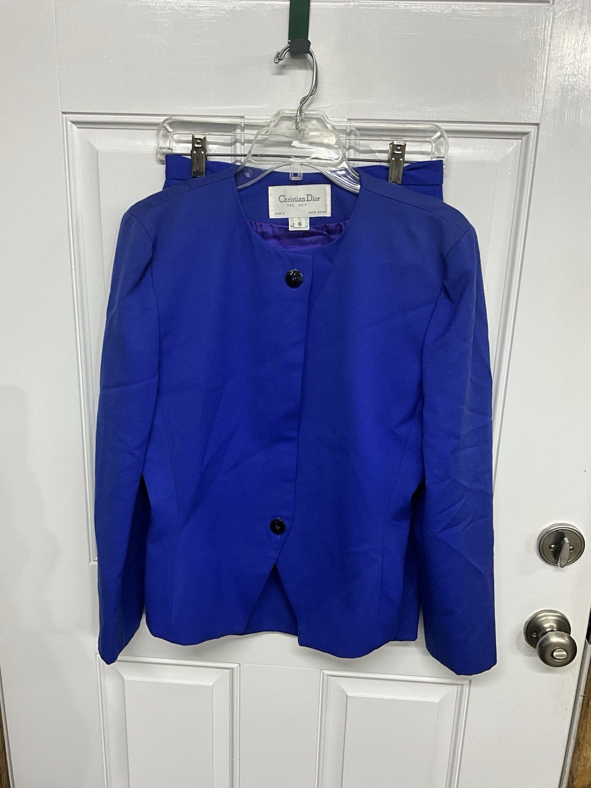 Vintage 80s Christian Dior THE SUIT Size 8 Cobalt Blue 100% Wool Excellent
