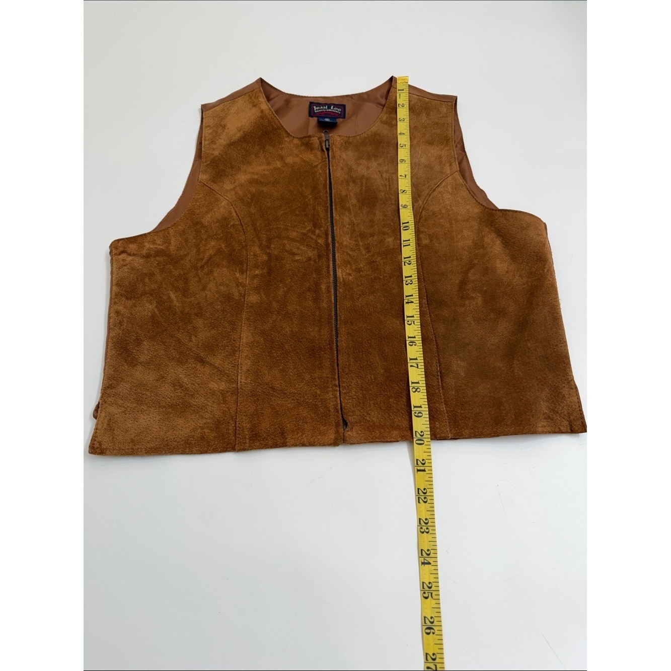 Vintage Leather Vest Minimalist Brown Zip Front Tailored 90’s Quiet Luxury