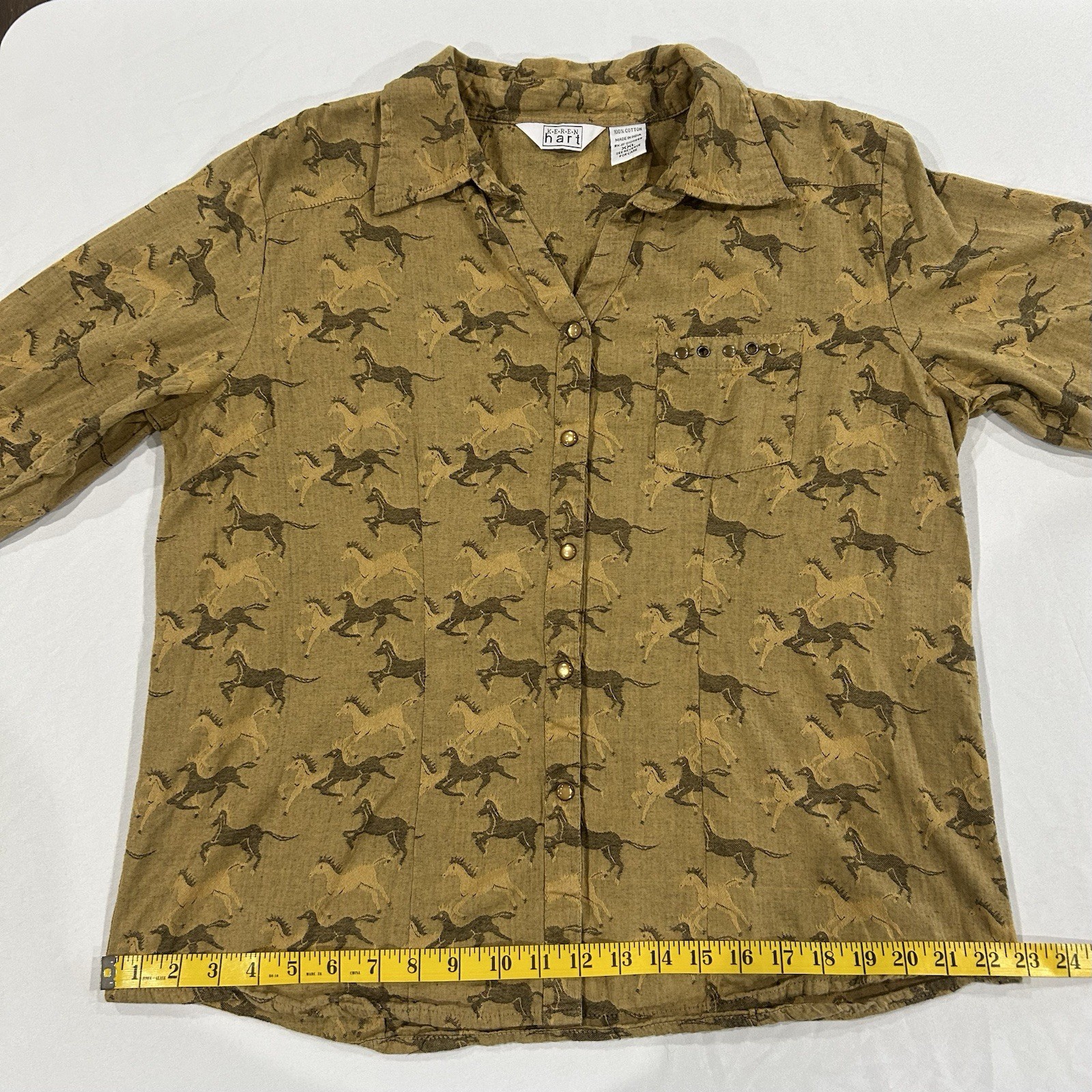 Vintage Keren Hart XXL Top Horse Pearl Snap Long Sleeve Ranch Western Shirt