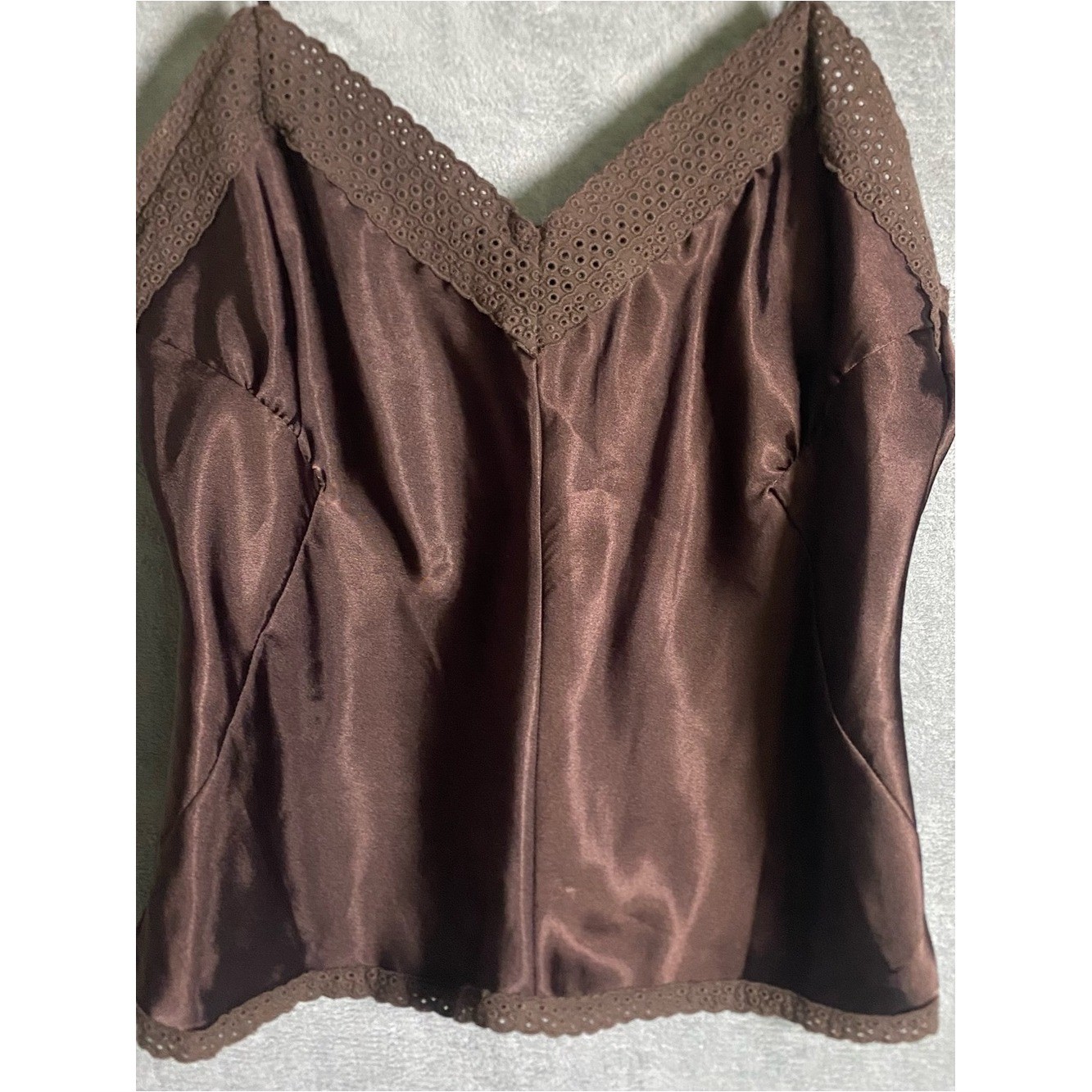 Axcess Brown Lace trim Satin Cami Top size 14 y2k going out top