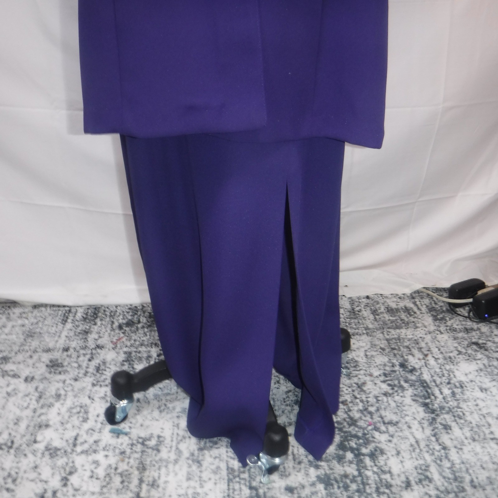 Vintage Dolce Purple Sequin Floral Longline Blazer Maxi Skirt Suit Set Size L