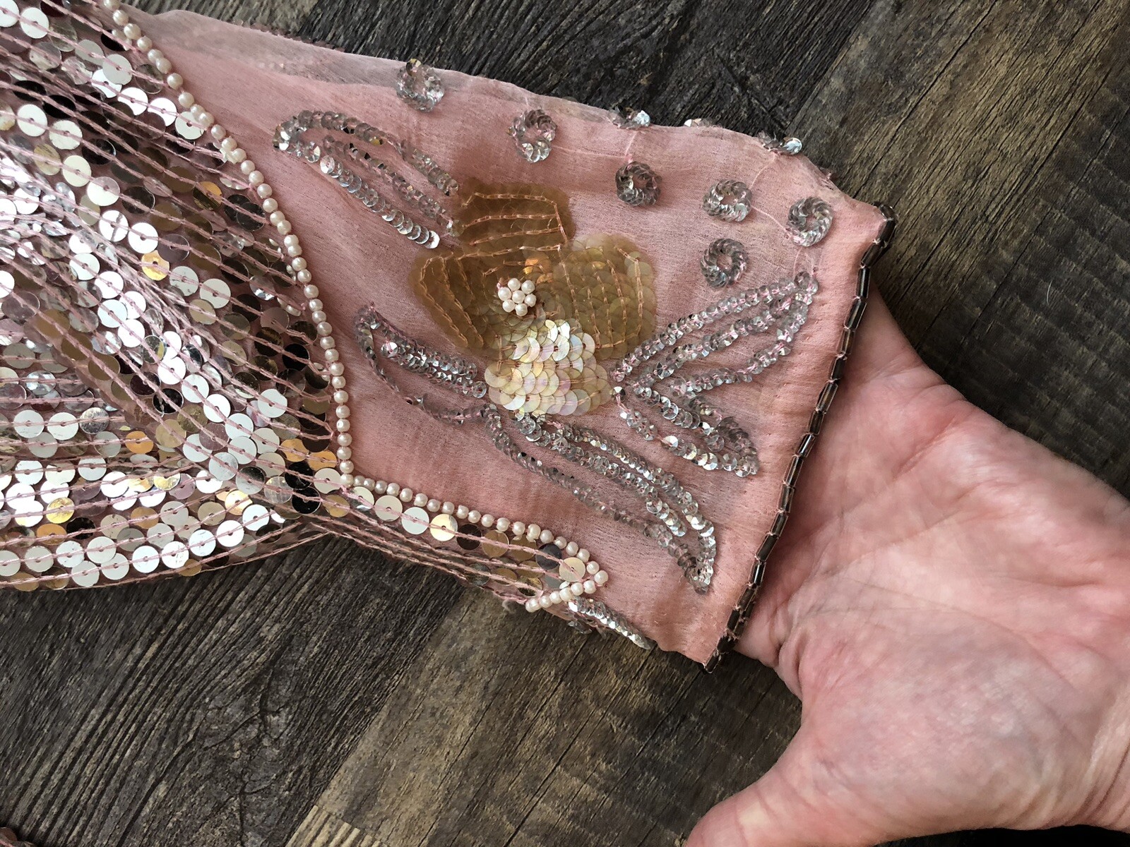 1970’s -80’s Vintage Pale Blush Pink Sequin Sheath Dress Medium