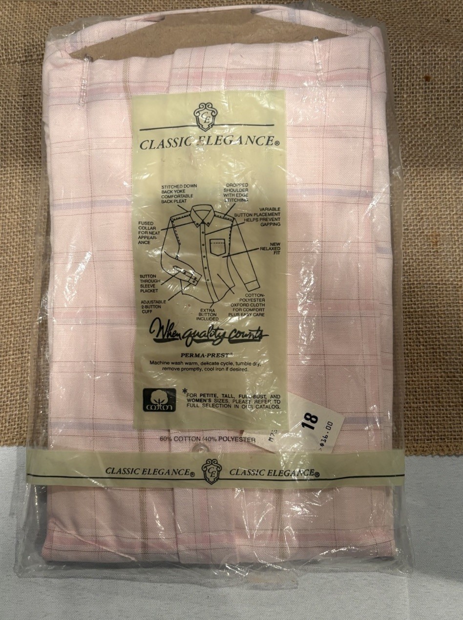 Vintage Classic Elegance Womens Button Down Pink Blouse, Size 18, NOS, In Pkg.