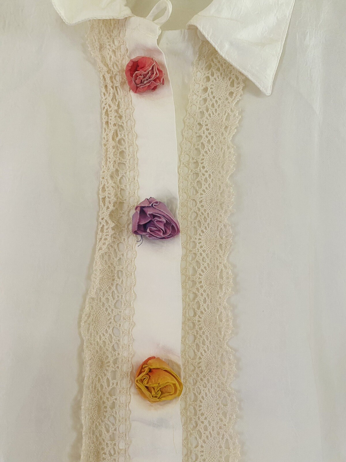VTG Cottagecore Grunge 90s Forest Fairy Silky Whimsygoth Rose Crochet Blouse S
