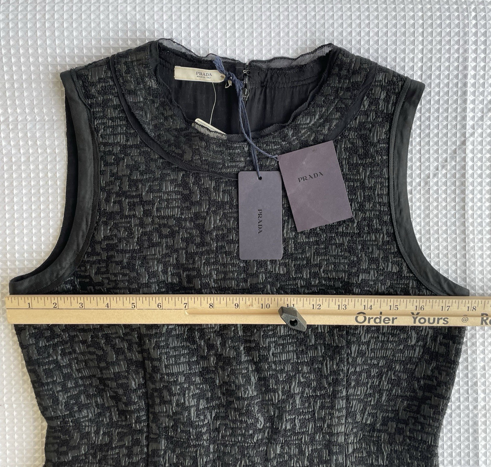 Prada Italian Tweed Lurex Sleeveless Sheath Dress Black IT 46
