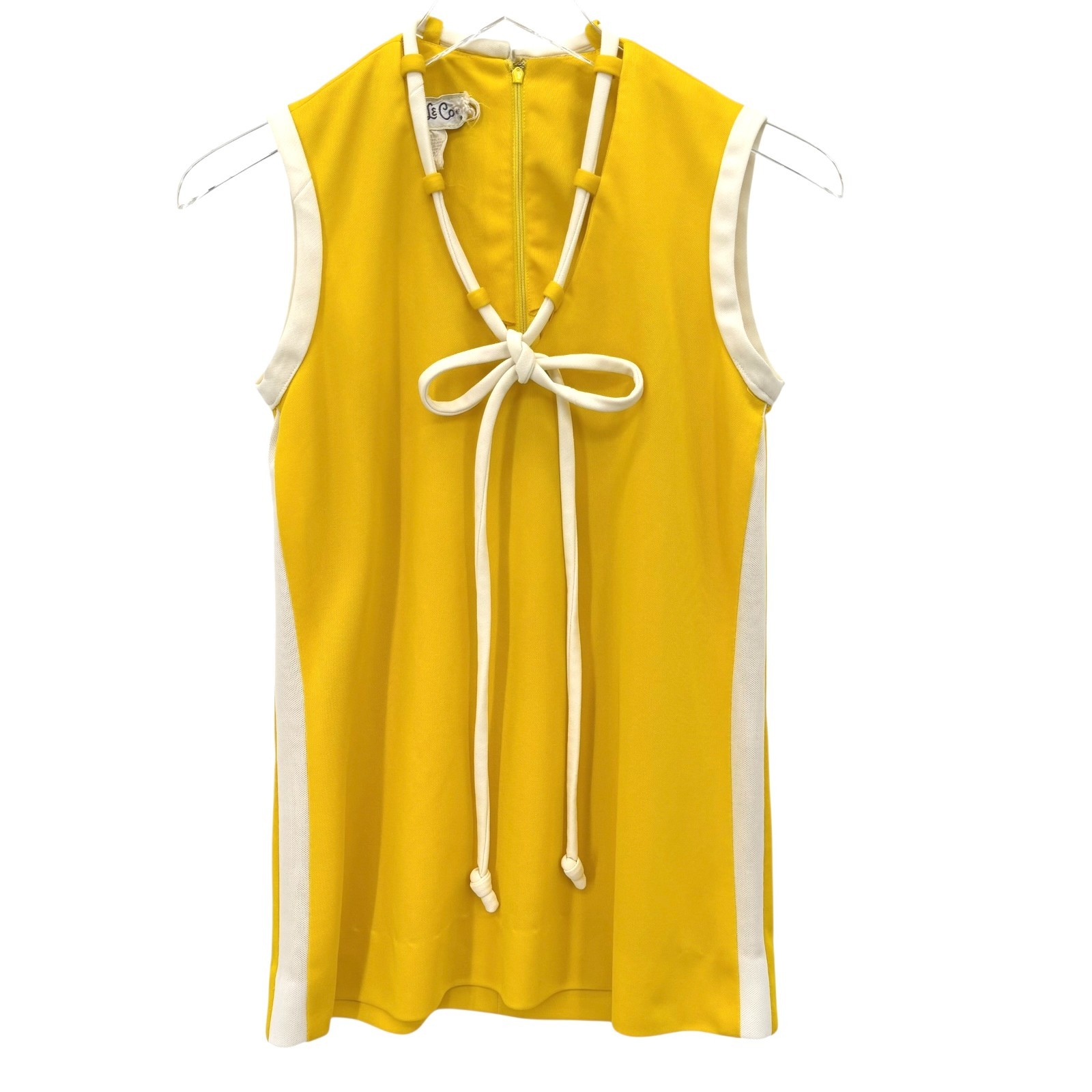 Vintage 60s 70s Eve Le Coq Mod Top Size XS Yellow White Colorblock Tie Neck