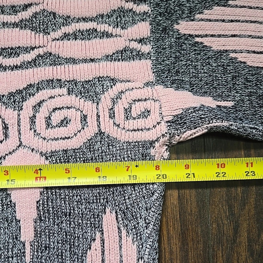 Vintage ADELE 80s Sweater Pink Black Geometric Knit Pullover 20×24 Retro M USA