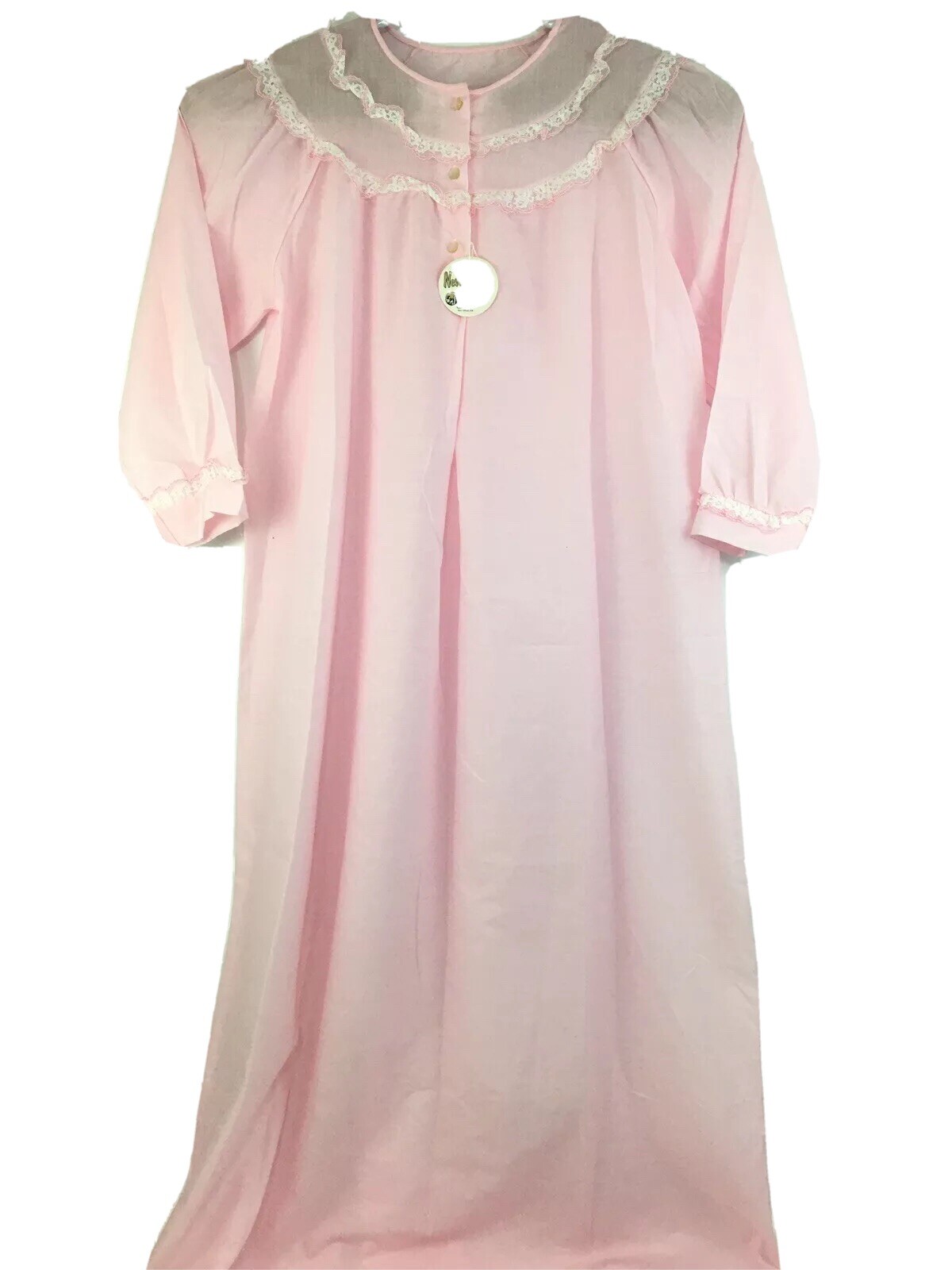 Vintage Katz Never Press Pink Womens Long Gown Nightgown Large L Size 38 #5388