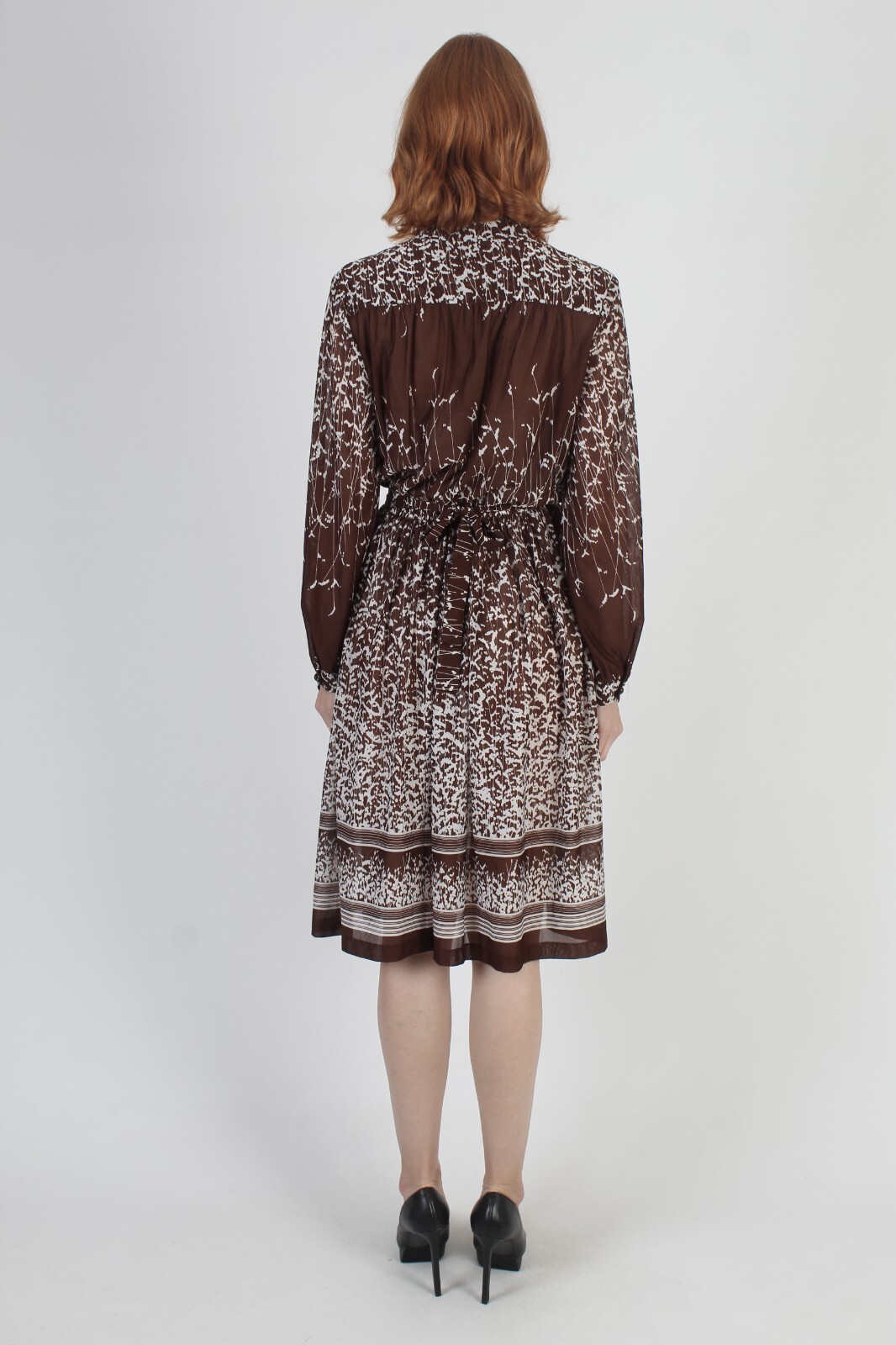 Vtg 80s Wear To Work Print Dress With Belt Cascading Nature Floral Thin Sundress