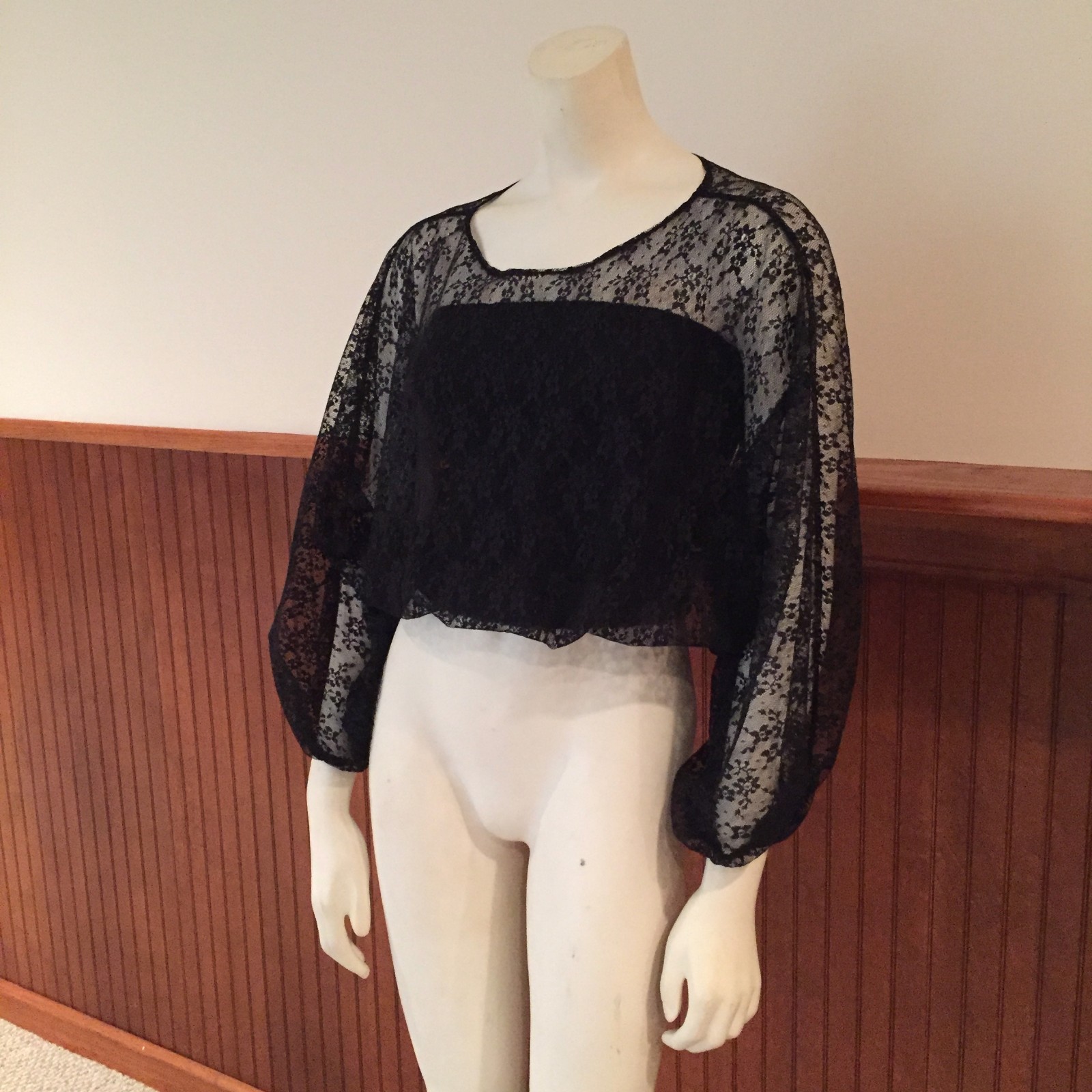 Black Lace Top and Strapless Top with Ruching – Size: Small (estimated)