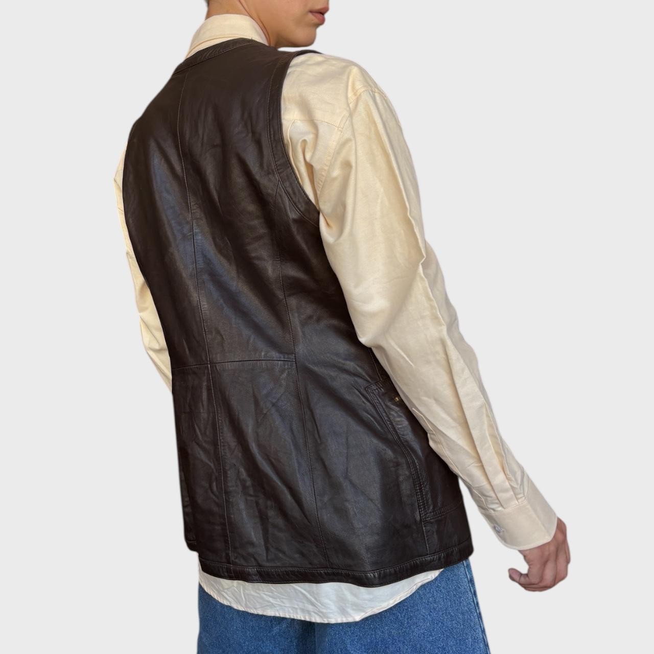 Vintage Brown Leather Vest Italian 90s Brown Zip-Up Waistcoat size US6 /EU 38