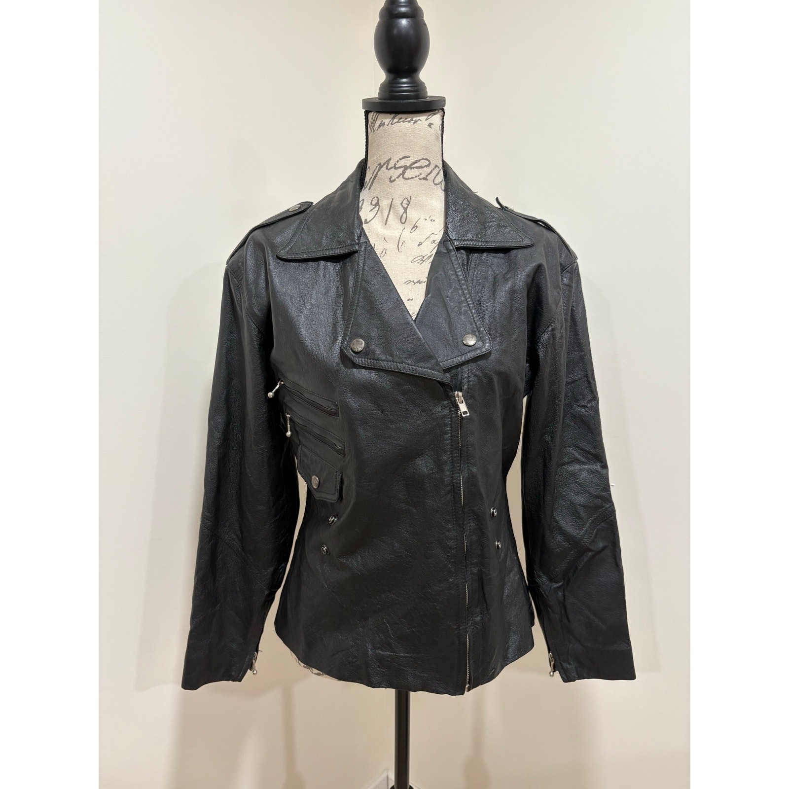 Vintage Black Leather Moto Biker Jacket Size Medium Yucatan Bay