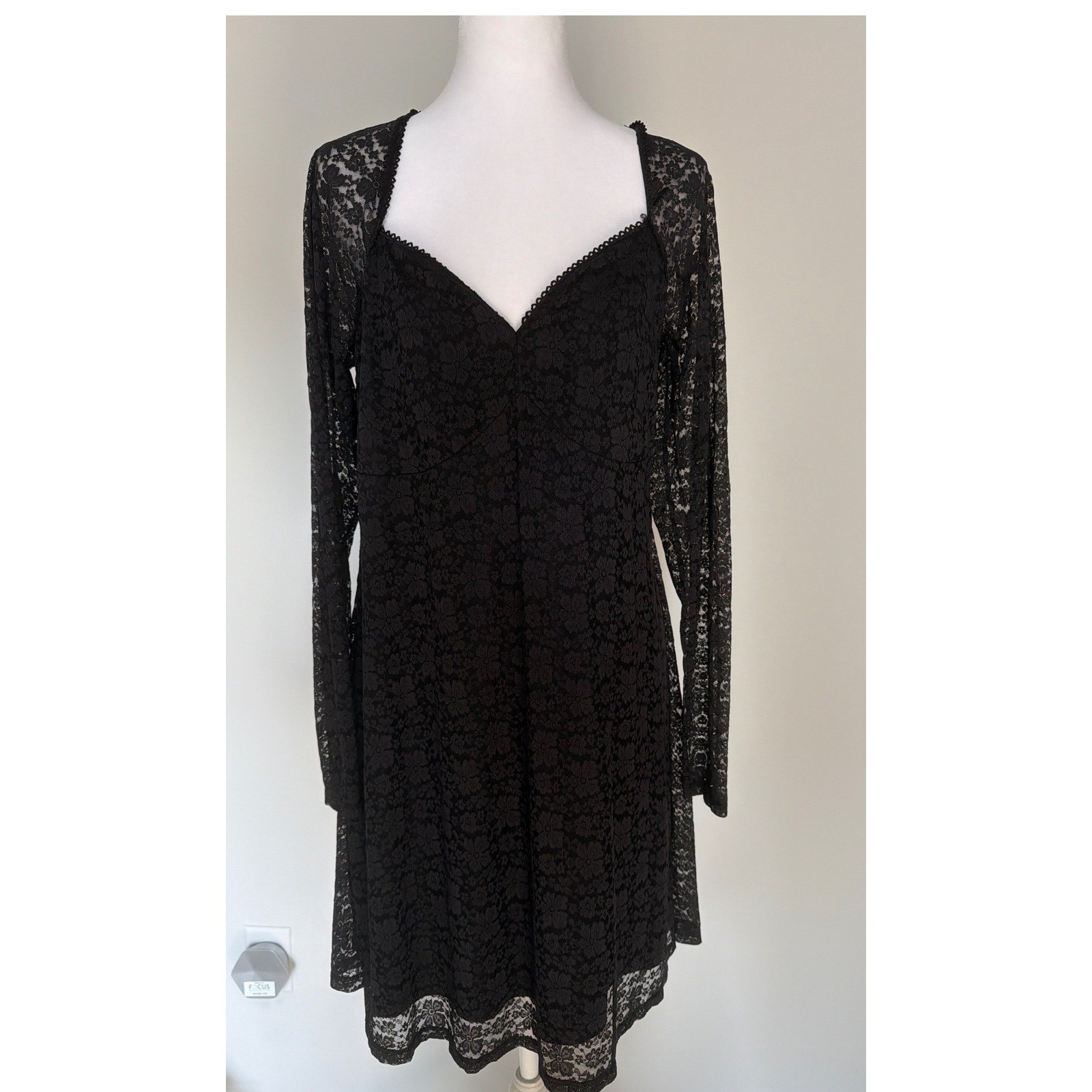 Dark Fairy Gothic Romantic Black Lace Fit & Flare Mini Dress XL