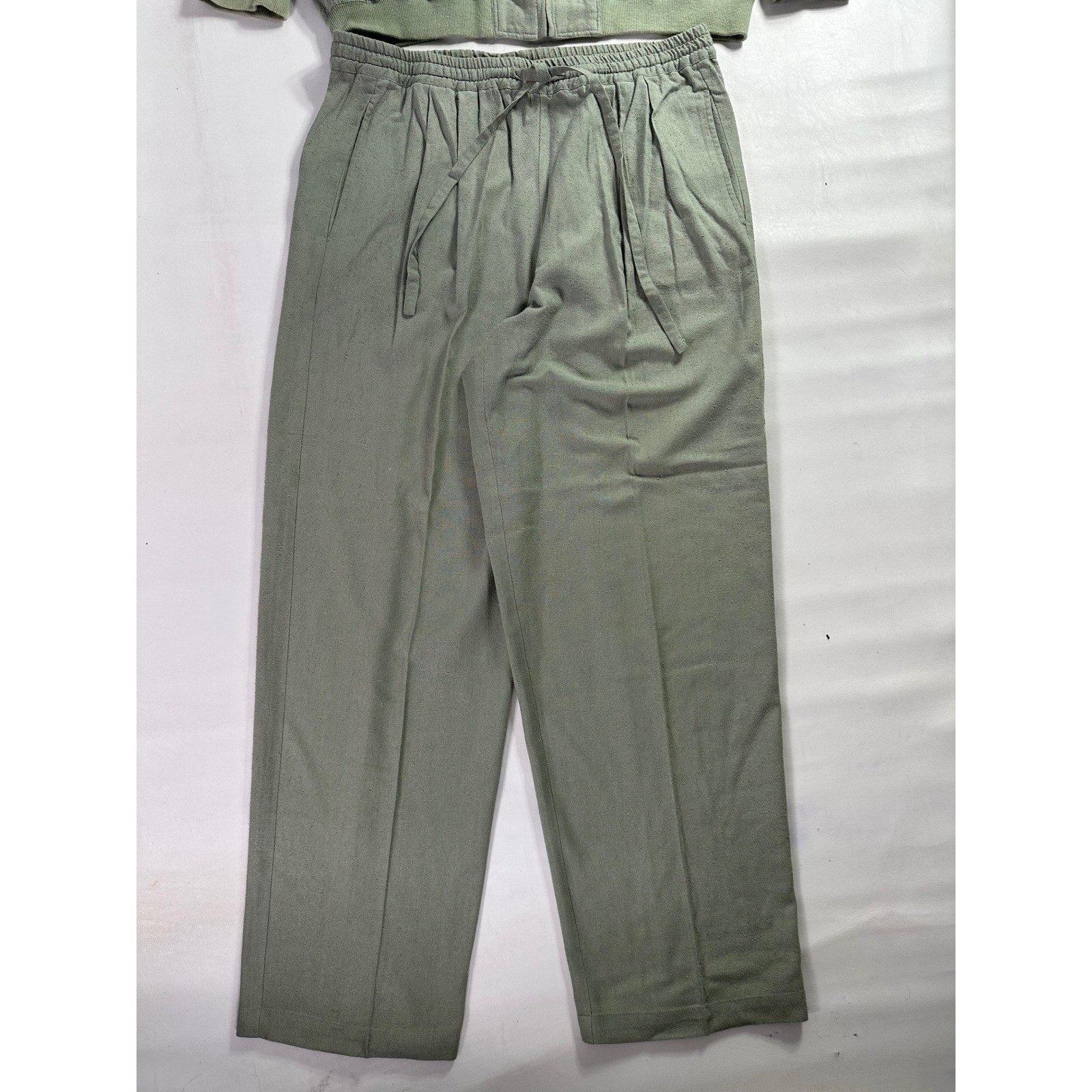 Selene Sport Sage Green 100% Silk 2-Piece Tracksuit Bomber Jacket Pants Set XL