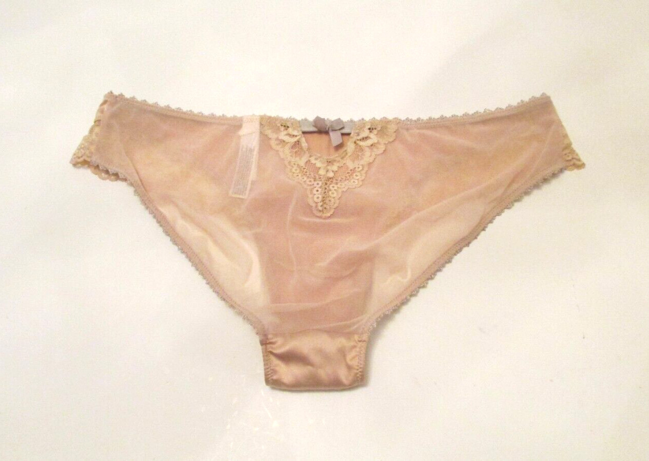 Gilligan & O’Malley Second Skin Satin Sheer Mesh Lace Accent Bikini Panties L
