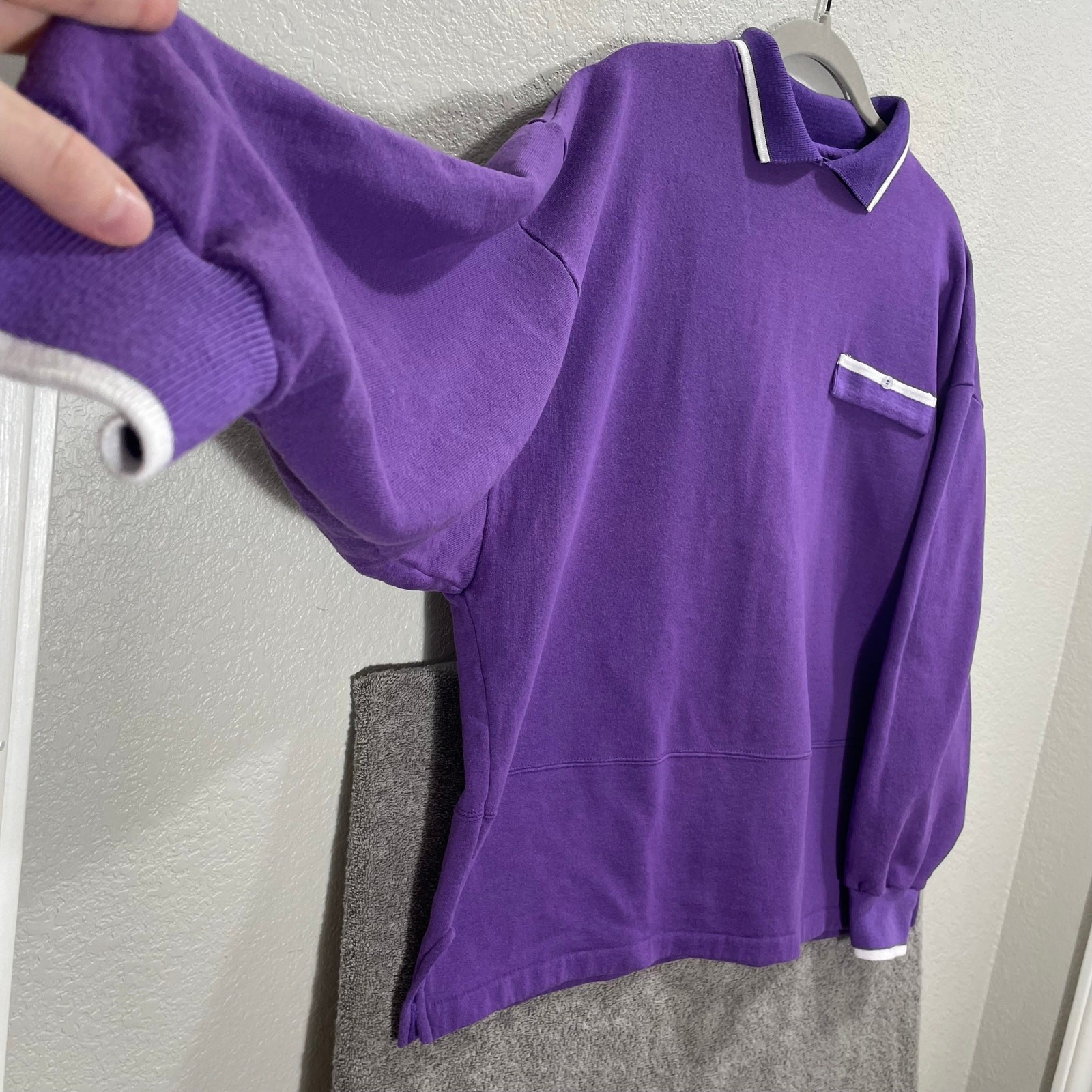 Vintage 90s Purple Long-sleeve Polo Sweatshirt Collared Sunbelt Sportswear XL