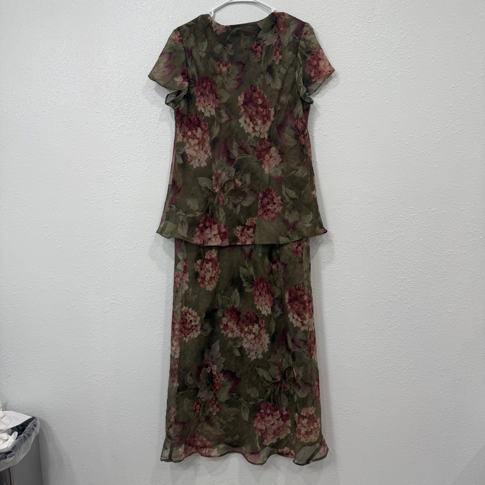 Miss Dorby Vintage Floral Maxi Dress Olive Green Hydrangea Print 12 8663117