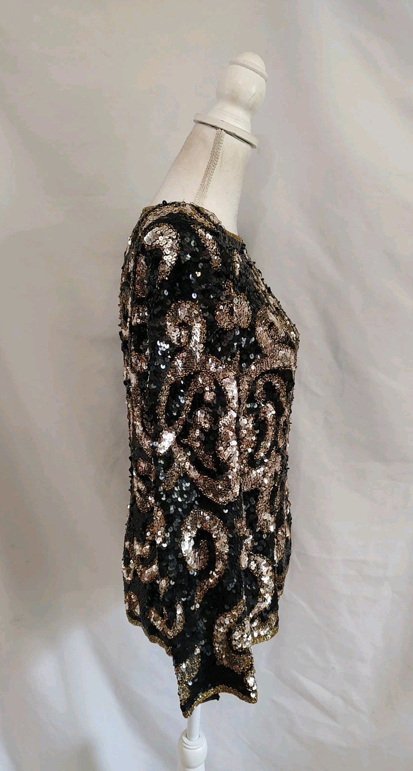 90’s Vintage Joan Leslie Sequin Top Blouse Sparkle Long Sleeve Black Sz 10