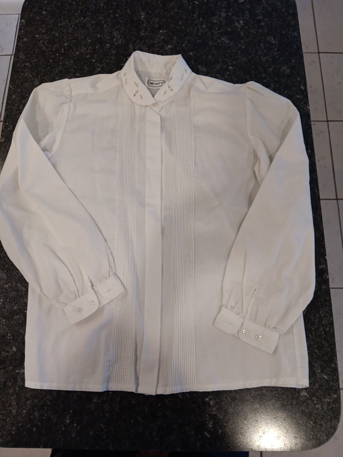 Mr Witt Vintage 70s Prairie Style Ivory Blouse Cutaway Embroidered Collar Sz 10