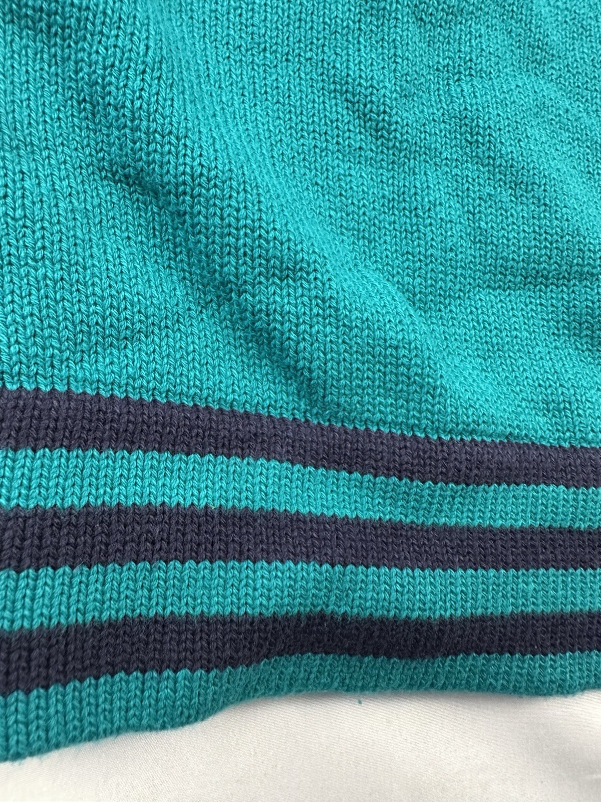 Vintage Casual Corner Teal Knit Pencil Skirt Sz S 100% Cotton NWOT Striped Hem