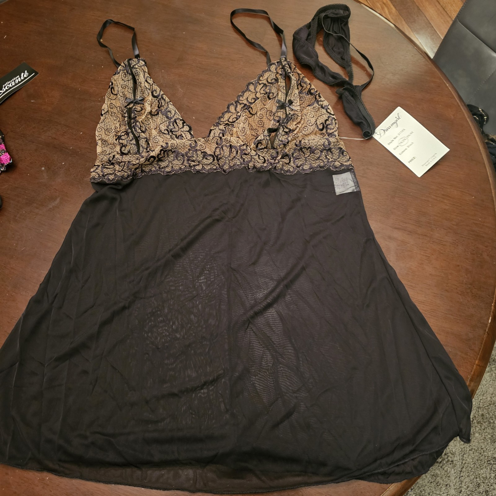 NWT NOS Dreamgirl Slip Thong Set Style 3114X Size 1X / 2X VINTAGE Black / Nude