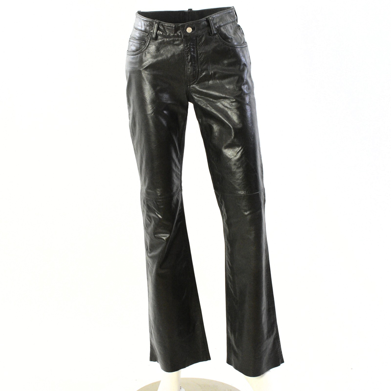 90s Vintage High Waist Womens Leather Pants Size 2 Black Fully Lined Boot Cut