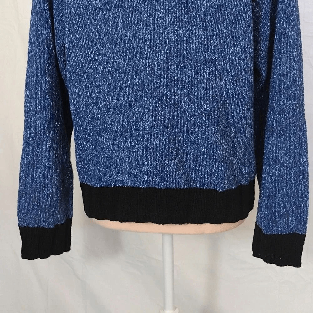 VTG 80s 90s Fia Italia Handloomed Blue Black Knit Zip Cardigan Sweater XL