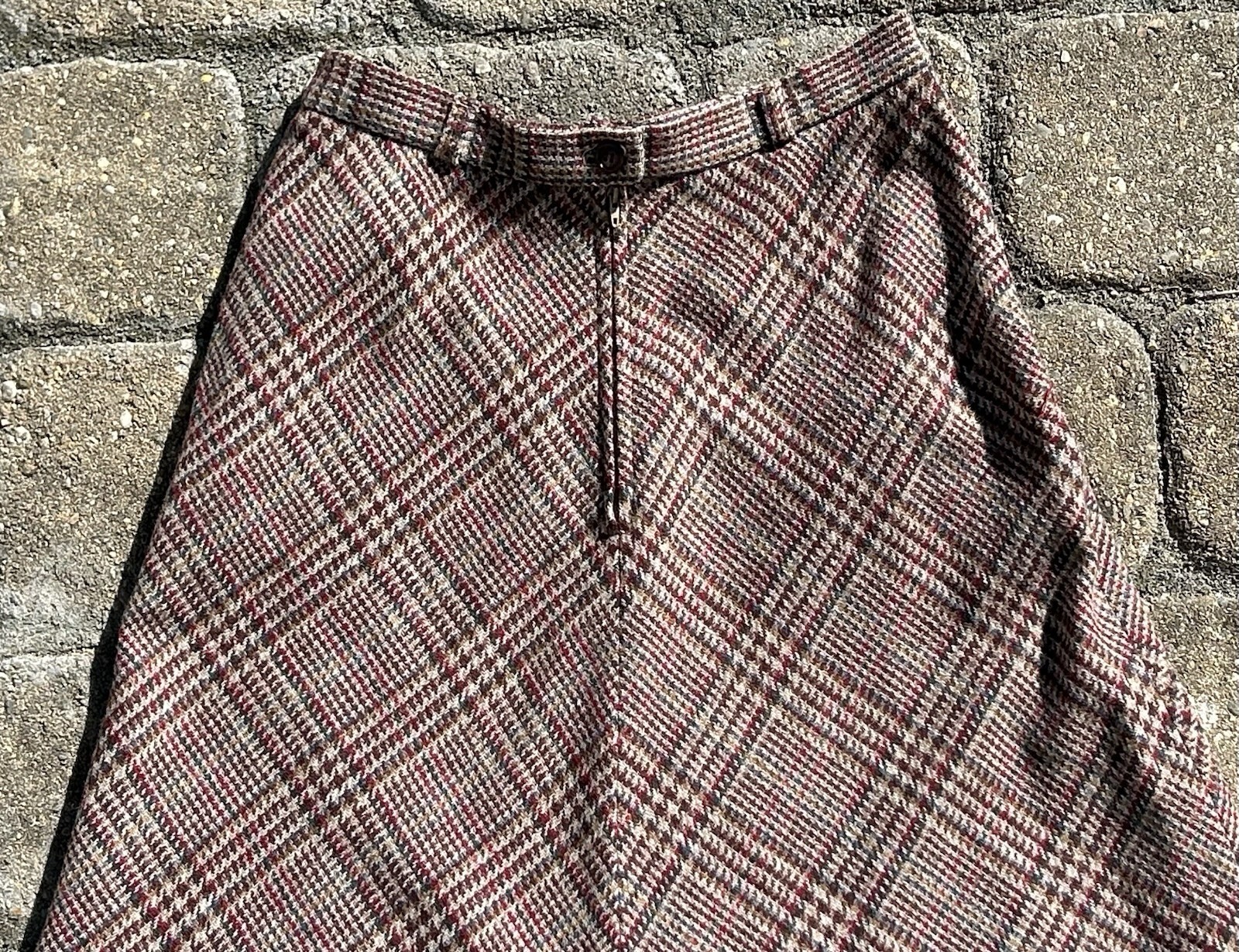Vintage 60-70s Patty Woodard Button Zipper Plaid Wool Midi Skirt Size 11-12