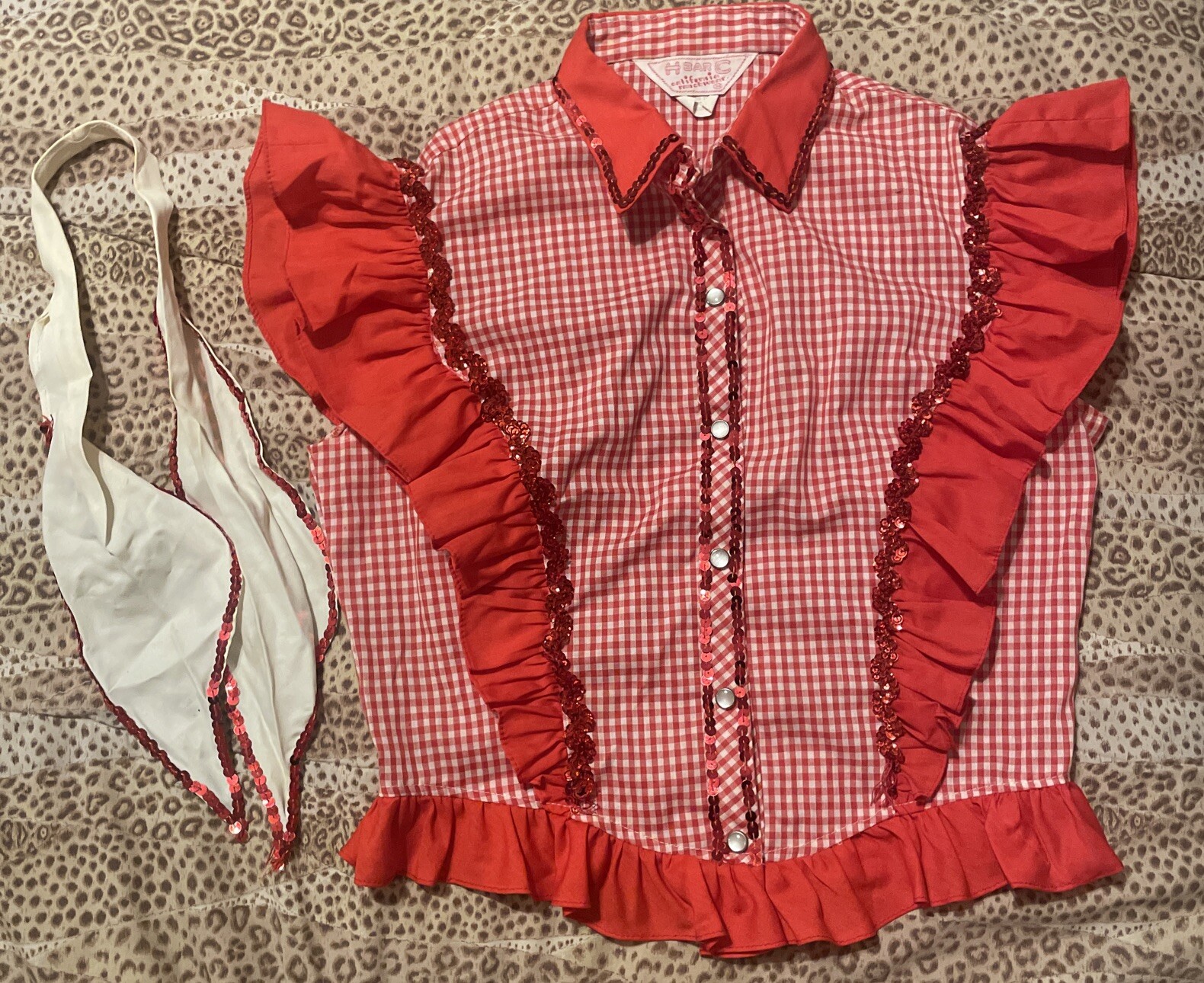 H bar C California Ranchwear Vintage Red white Checkered Western shirt Blouse 84