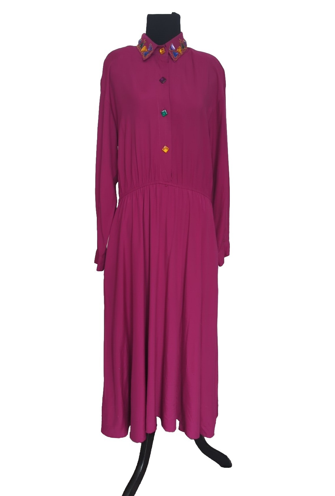 Pre-owned Vtg 90s R&K Originals Shirt Dress Fuschia Rayon Jewel Accents Sz 16p