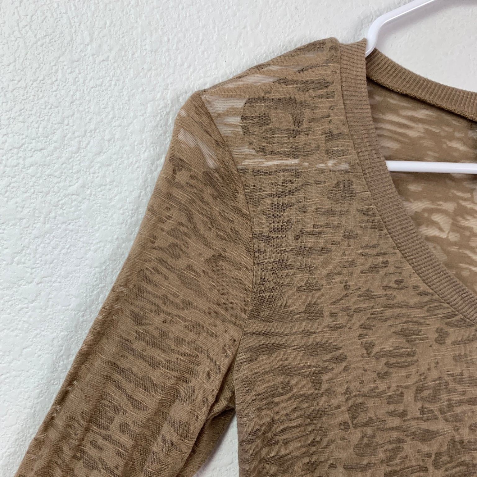 BKE Women’s Y2K Burnout V-Neck Long Sleeve Shirt Brown M Sheer Boho Lace