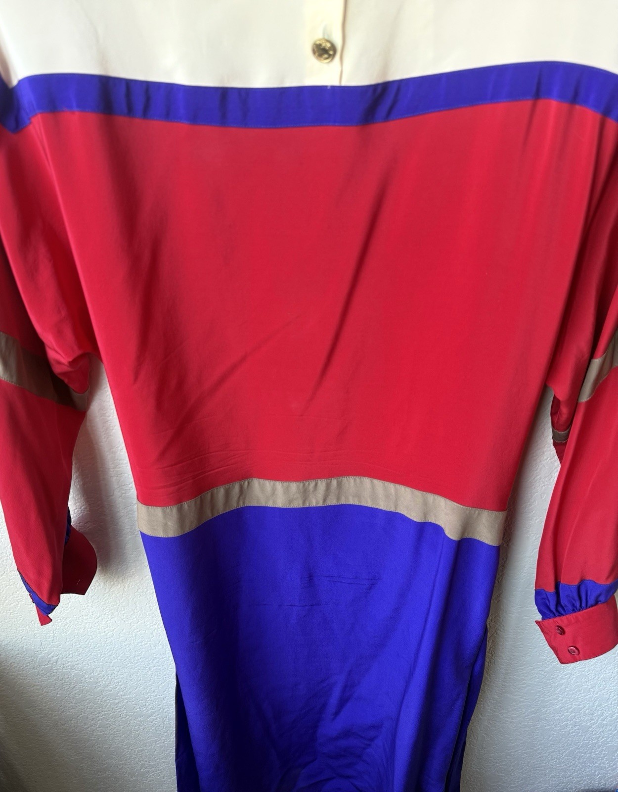 Vintage Francesca Of Damon Starington 100% Silk 1980s Color Block Dress Size 12