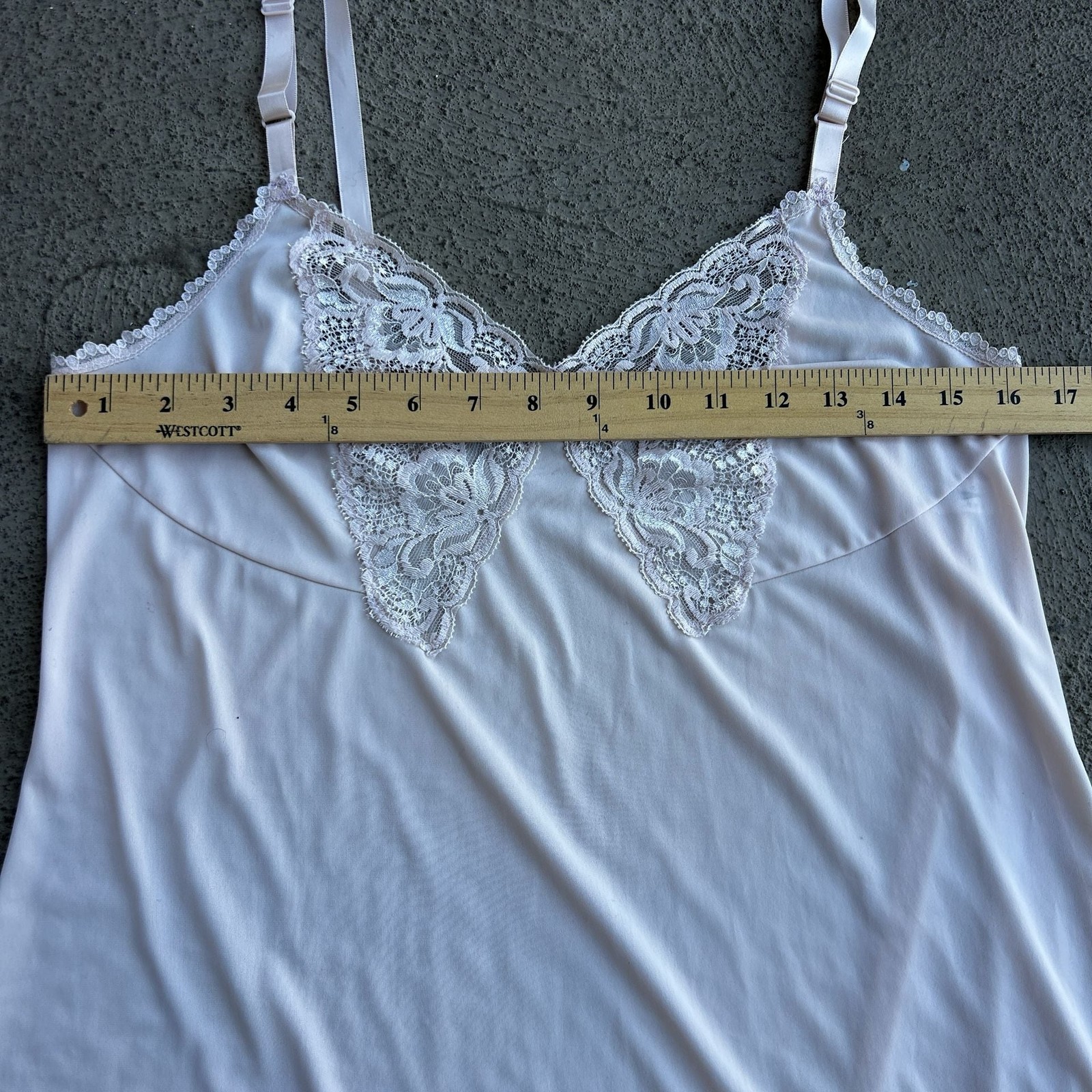 Vintage Shadowline Pale Pink Nylon Lace Trim Full Slip Chemise Dress