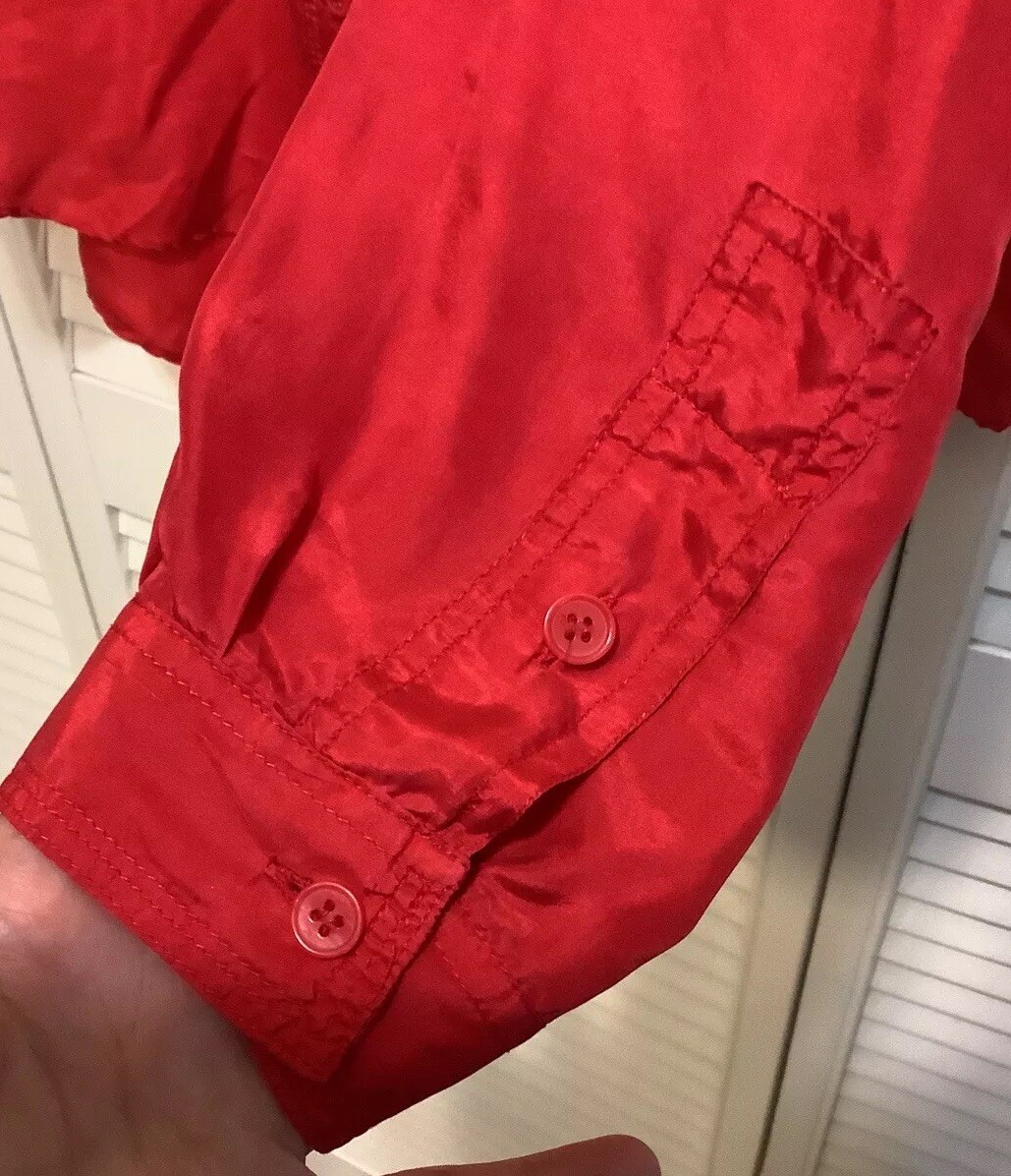 Bonjour 100% Silk Shirt Vintage Blouse Women’s Medium Red Long Sleeve Button Up